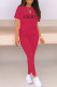 Red Casual Letter Print O Neck Short Sleeve Two Pieces
