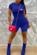 Blue Casual Daily Geometric Print Zipper Half A Turtleneck Skinny Rompers