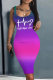 Purple Casual Gradient Print Letter Print Basic U Neck Vest Dresses