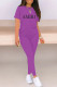 Purple Casual Letter Print O Neck Short Sleeve Two Pieces