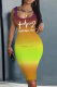 Green Yellow Casual Gradient Print Letter Print Basic U Neck Vest Dresses