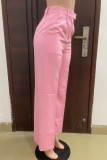 Earth Yellow Casual Solid Color Pocket Zipper Patchwork Loose High Waist Wide Leg Patchwork Bottoms