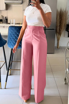 Pink Casual Solid Color Pocket Zipper Patchwork Loose High Waist Wide Leg Patchwork Bottoms