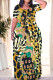 Multi-color Casual Gradient Print Plants Print Heart Pattern Contrast O Neck Printed Dresses