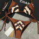 Brown Street Print Strap Design Patchwork Swimwears