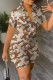 Camouflage Casual Camouflage Print Pocket Turndown Collar Short Sleeve Two Pieces