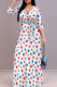 White Blue Casual Print Strap Design Patchwork V Neck Long Dresses