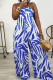 Blue Celebrities Stripe Zipper Patchwork Strapless Loose Jumpsuits