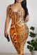 Tangerine Sexy Snakeskin Print Backless Patchwork U Neck Wrapped Skirt Dresses