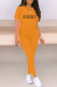 Orange Casual Letter Print O Neck Short Sleeve Two Pieces