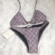 Gray Purple Sportswear Letters Strap Design Patchwork Swimwears