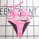 Pink Sportswear Letters Strap Design Patchwork Swimwears
