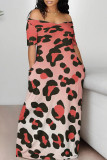 Red Casual Animal Print Contrast Off Shoulder Printed Dresses
