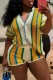 White Casual Patchwork Contrast V Neck Short Sleeve Two Pieces