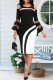 Black Hollow Out See-Through Zipper Patchwork O Neck Wrapped Skirt Dresses