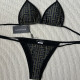 Black Sportswear Letters Strap Design Patchwork Swimwears