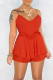 Orange Red Sexy Solid Color Backless Strap Design Patchwork Spaghetti Strap Sleeveless Two Pieces