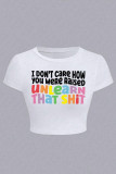 White Sexy Letters Patchwork O Neck T-Shirts