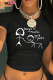 Black Sexy Print Patchwork O Neck T-Shirts