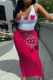 Rose Red Sexy Print Backless Patchwork U Neck Sleeveless Two Pieces