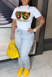 Black Casual Street Letter Print O Neck T-Shirts