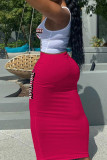 Rose Red Casual Print Backless Patchwork U Neck Sleeveless Two Pieces