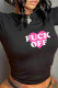 Black Sexy Letters Patchwork O Neck T-Shirts