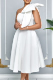 Green Celebrities Solid Color Bow Decor Patchwork Oblique Collar A Line Dresses