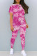 Fuchsia Casual Print Patchwork O Neck Short Sleeve Two Pieces