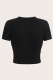 Black Sexy Letters Patchwork O Neck T-Shirts