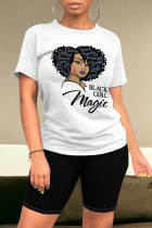 Black Casual Figure Print Letter Print O Neck Short Sleeve Two Pieces