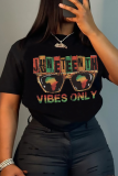 Black Casual Street Letter Print O Neck T-Shirts