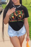 Black Casual Street Letter Print O Neck T-Shirts