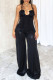 Black Celebrities Solid Color Hollow Out Backless Patchwork Strapless Loose Jumpsuits