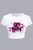 White Sexy Letters Patchwork O Neck T-Shirts
