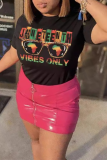 Black Casual Street Letter Print O Neck T-Shirts