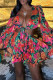 Red Sexy Print Strap Design Patchwork V Neck Long Sleeve Two Pieces
