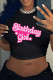 Black Sexy Letters Patchwork O Neck T-Shirts