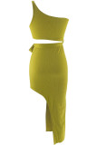 Rose Red Sexy Solid Color Hollow Out Backless High Slit Strap Design Patchwork Oblique Collar Long Dresses
