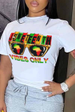Black Casual Street Letter Print O Neck T-Shirts