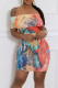 Ginger Sexy Print Backless Patchwork Off Shoulder Wrapped Skirt Dresses