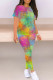 Purple Green Casual Print Patchwork O Neck Short Sleeve Two Pieces