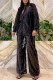 Black Casual Solid Color Sequins Patchwork Turndown Collar Long Sleeve Two Pieces