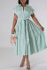 Green Celebrities Solid Color Pocket Buckle Strap Design Patchwork Turndown Collar A Line Dresses