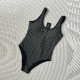 Dark Brown Sportswear Letters Backless Patchwork Swimwears