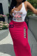 Rose Red Casual Print Backless Patchwork U Neck Sleeveless Two Pieces
