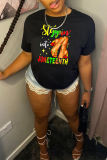 Black Casual Street Letter Print O Neck T-Shirts