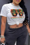 Black Casual Street Letter Print O Neck T-Shirts
