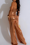 Black Celebrities Solid Color Hollow Out Backless Patchwork Strapless Loose Jumpsuits