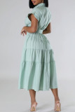 Pink Celebrities Solid Color Pocket Buckle Strap Design Patchwork Turndown Collar A Line Dresses